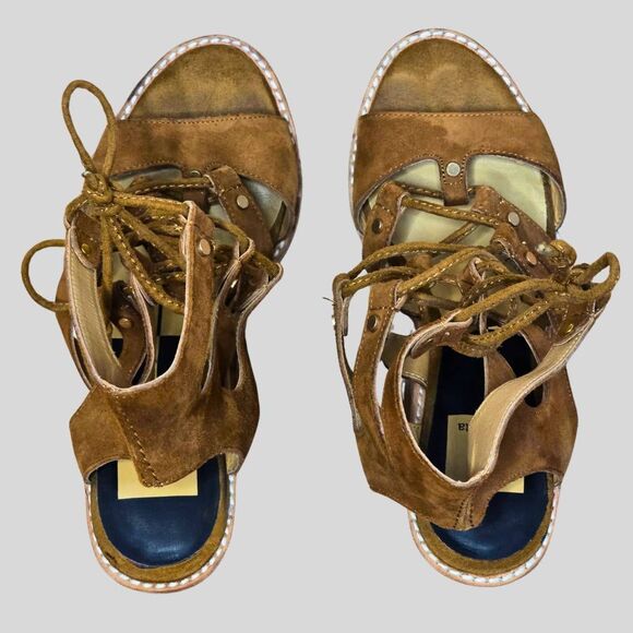 Dolce Vita Lyndon Sandals Women's Size 6.5 Brown Suede Lace-Up Block Heel Boho - Picture 11 of 13